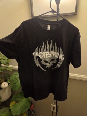 Offspring Black Tee with Silver Flame Skull Logo